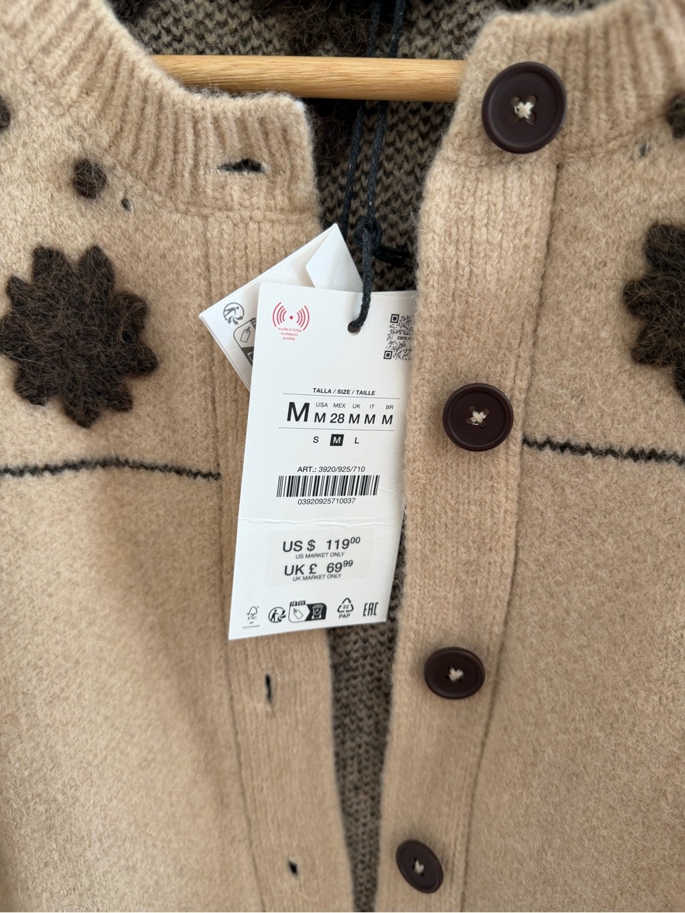 Zara Cream Cardigan with Brown Floral Felt Appliqués - Picture 2 of 4